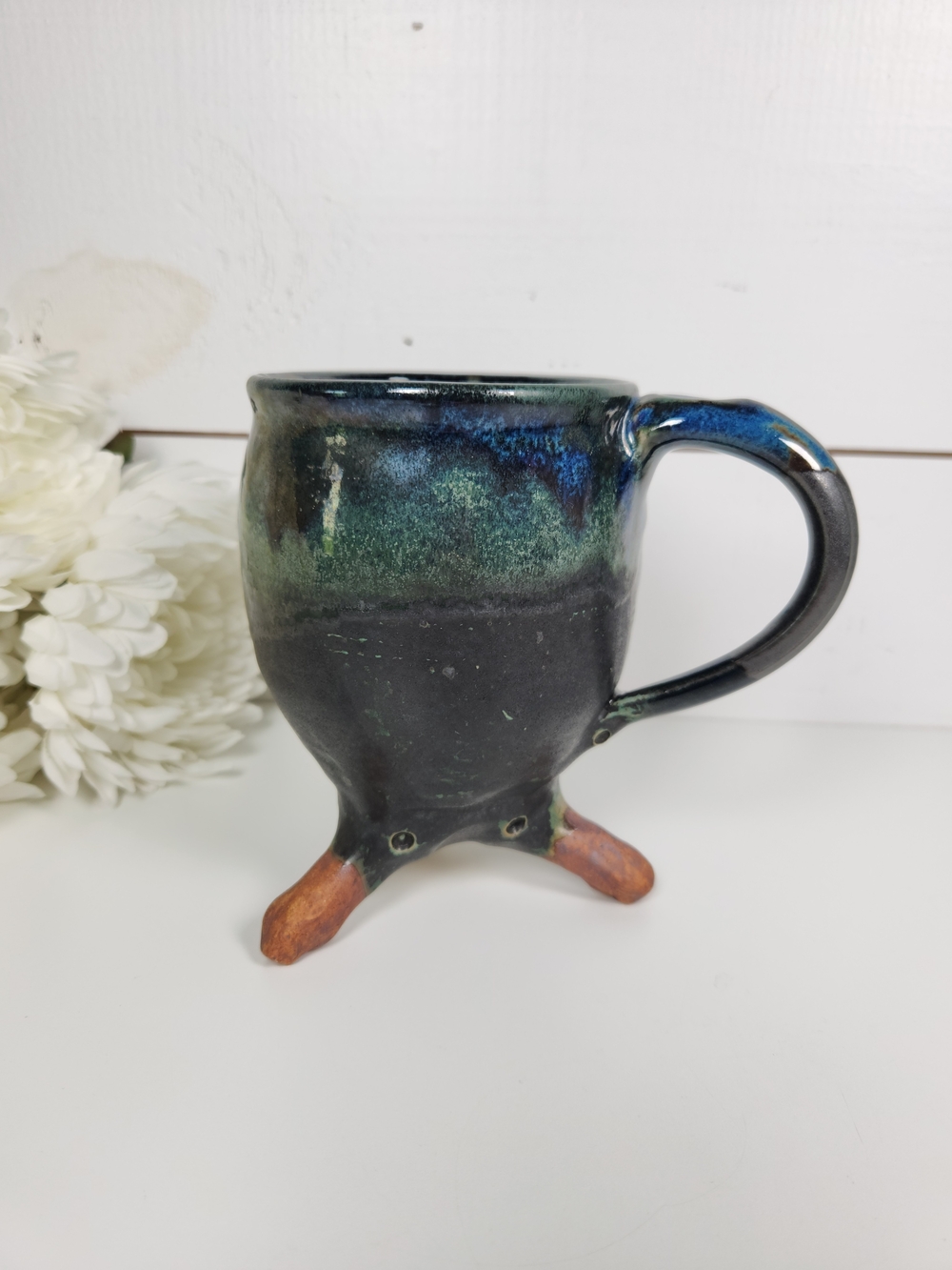 Vintage Large Footed Cauldron Mug | Signed Studio Pottery Mug | Stein Mug